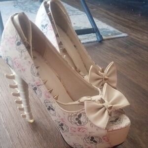 Elegant Beige Bow Women's Heels